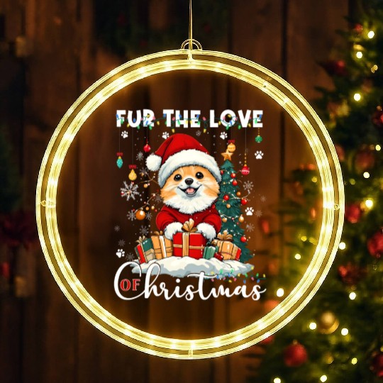 Pomeranian Christmas Tree Decorations Dog Lover LED Christmas Window Lights