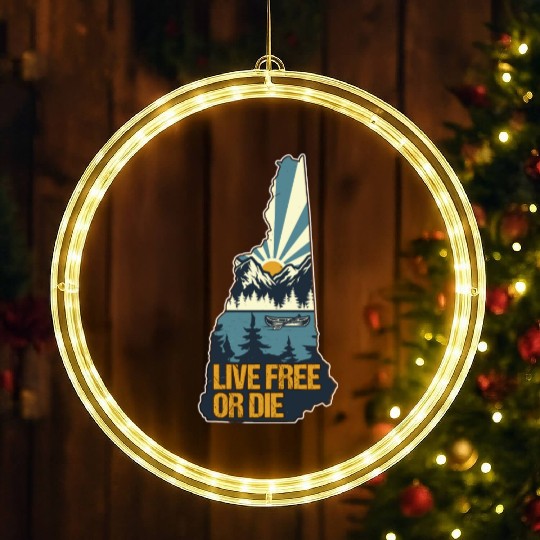 Live Free or Die Retro New Hampshire Nature LED Christmas Window Lights