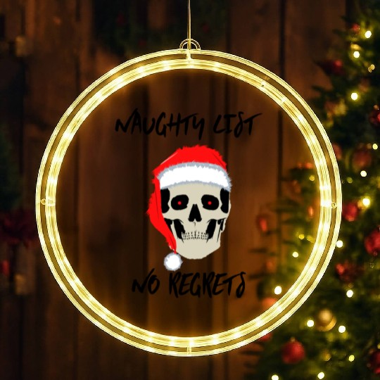 Naughty List No Regrets Santa Skull LED Christmas Window Lights
