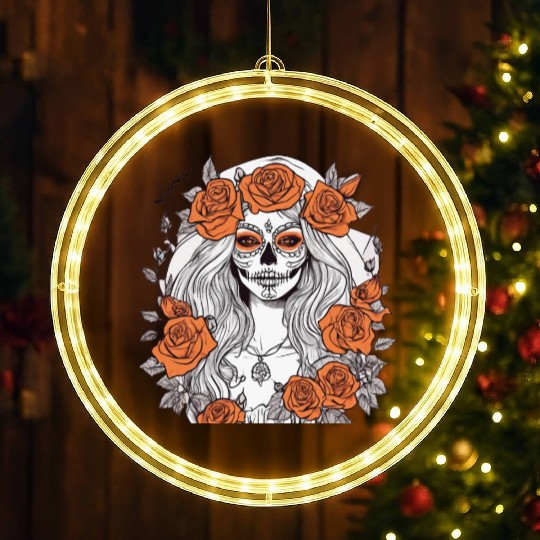 Sugar Skull Rose Queen LED Christmas Window Lights