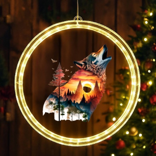Vintage Wolf Moon Graphic LED Christmas Window Lights – Retro 90s
