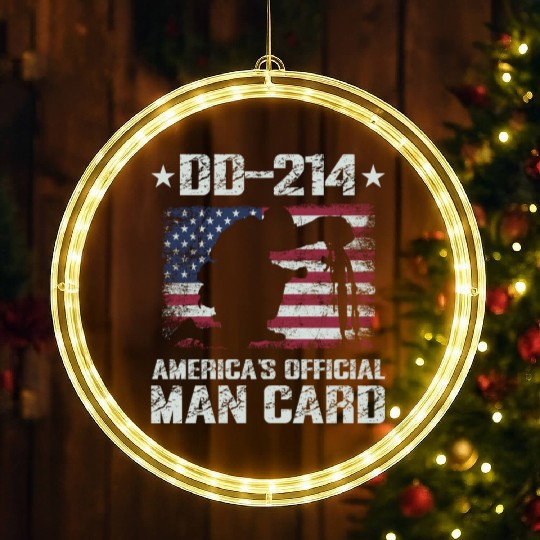 DD-214 America's Official Man Card Veteran Pride LED Christmas Window Lights