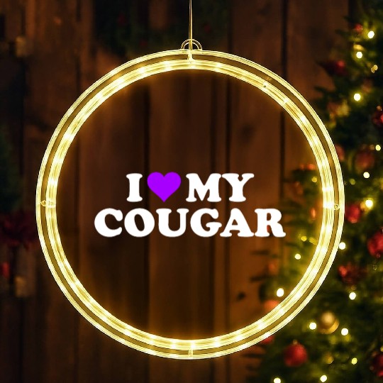 I Love Cougars Cougar Humor Valentine's Day 3BK4 LED Christmas Window Lights