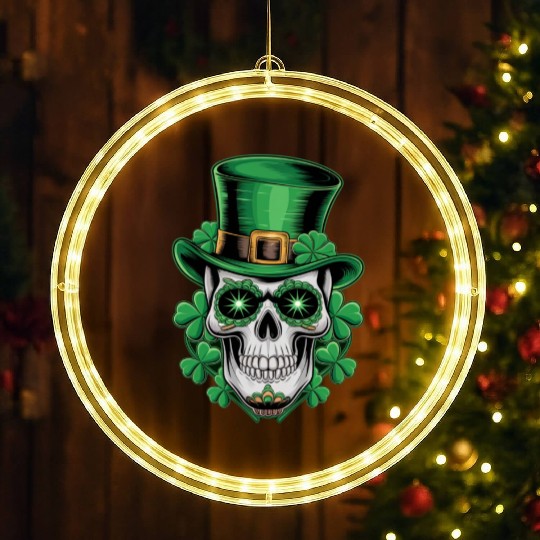 Sugar Skull St Patrick Day Lucky Shamrock LED Christmas Window Lights