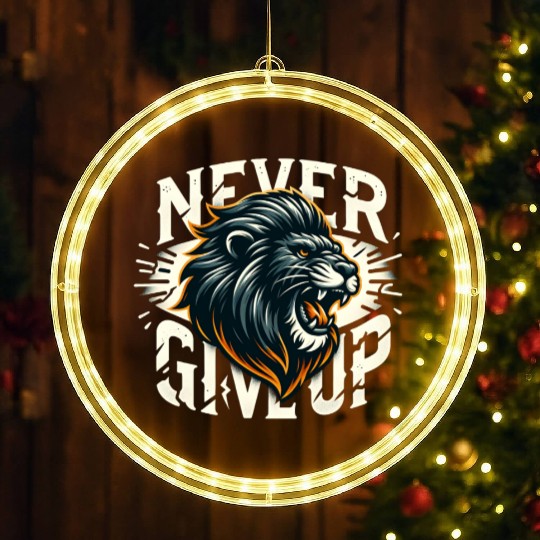 Never Give Up Fiery Lion Motivational LED Christmas Window Lights