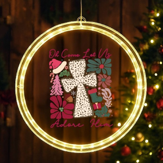 Oh Come Let Us Adore Him Funny Chrismas Jesus LED Christmas Window Lights