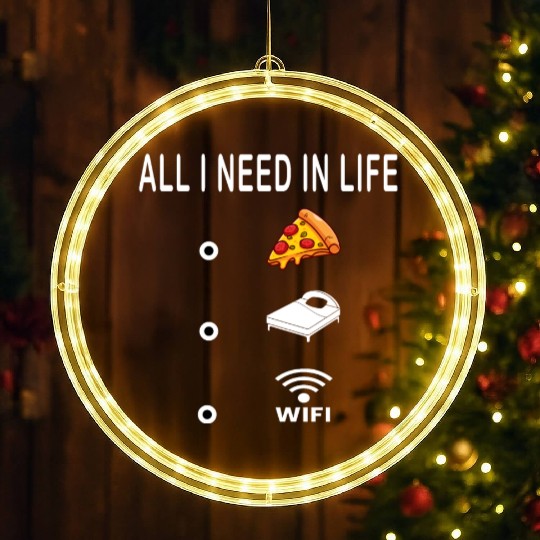 All I Need in Life Food Pizza Sleep WiFi LED Christmas Window Lights