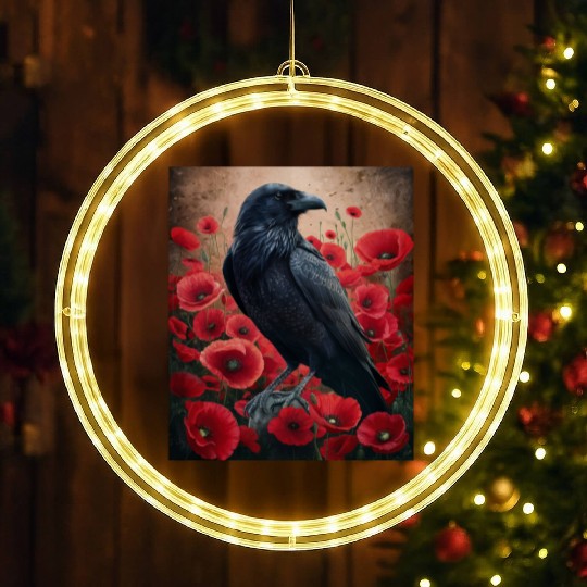 Raven Red Poppies Gothic Nature Art natural LED Christmas Window Lights