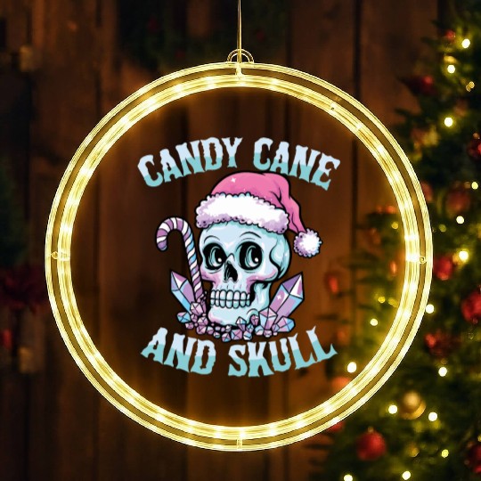 Candy Cane And Skull Pastel Goth Christmas Skull LED Christmas Window Lights
