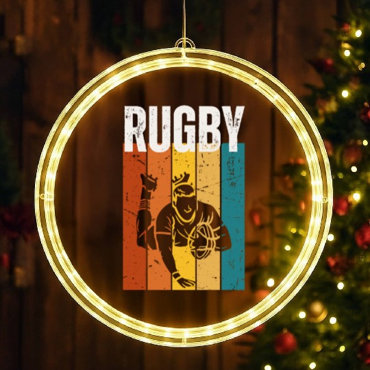 Rugby Player Vintage Retro 70s Design Rugby LED Christmas Window Lights