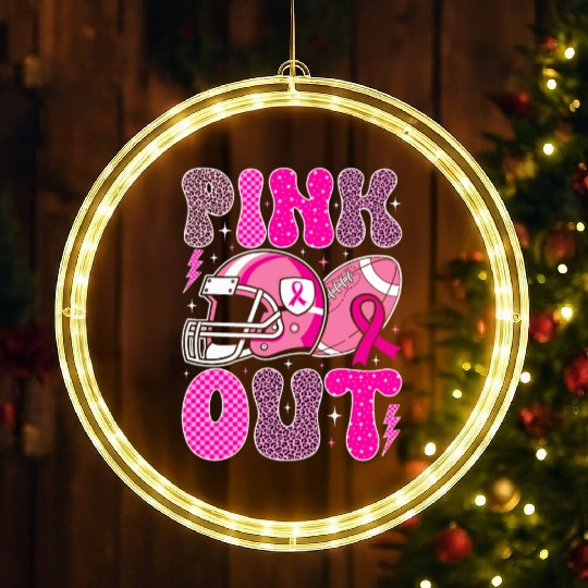 Pink Out Breast Cancer Football Mom Girls Women LED Christmas Window Lights