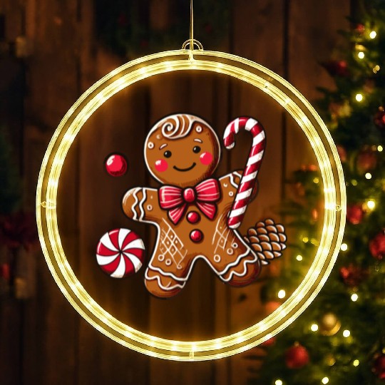 Happy gingerbread man with candy cane LED Christmas Window Lights