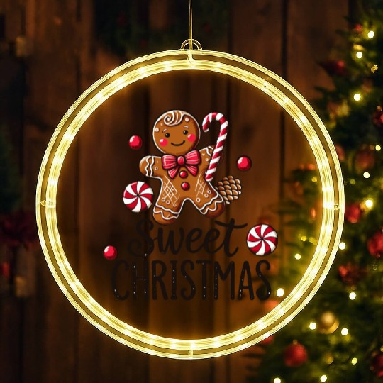 Happy gingerbread man with candy cane LED Christmas Window Lights