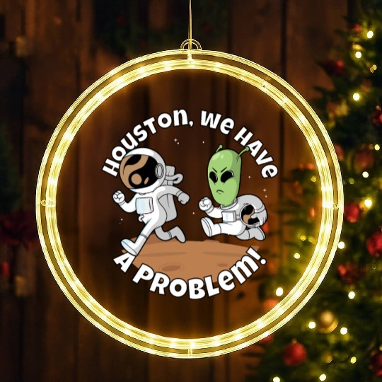 Houston, we have a problem! Funny alien LED Christmas Window Lights
