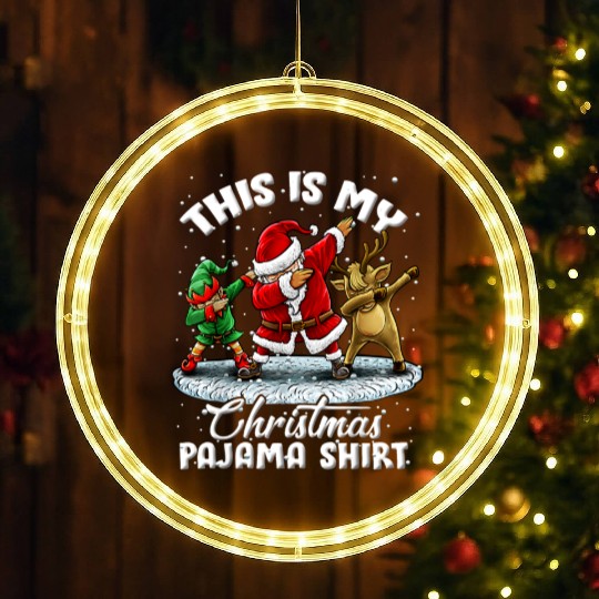 This Is My Christmas Pajama Dabbing Santa Elf LED Christmas Window Lights
