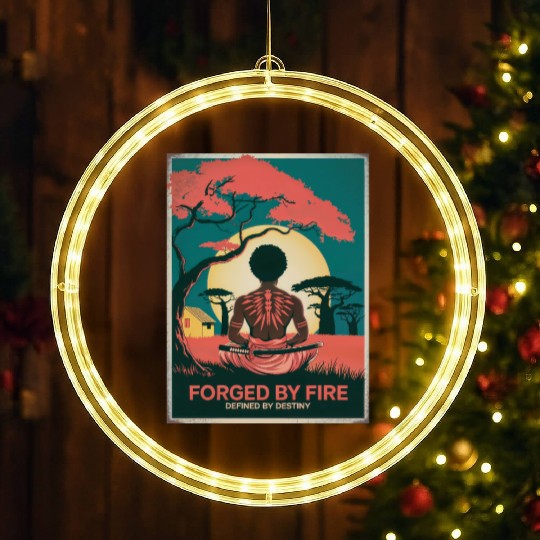 Vintage Afro Samurai Warrior - Forged By Fire LED Christmas Window Lights