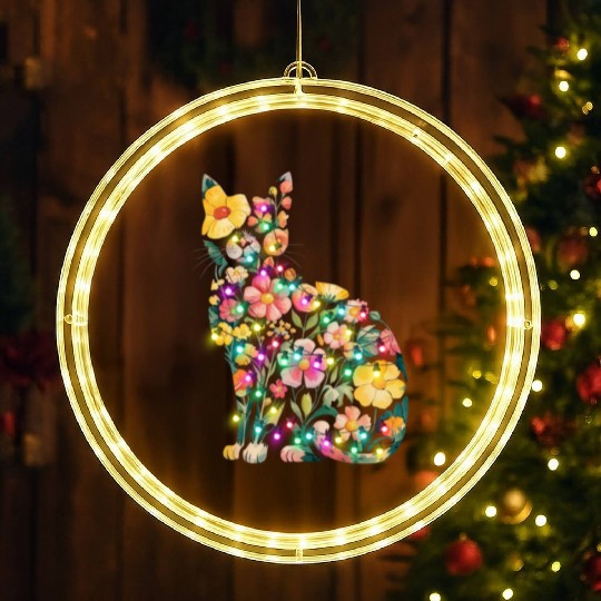 Floral Cat Silhouette nature santa christmas light LED Christmas Window Lights