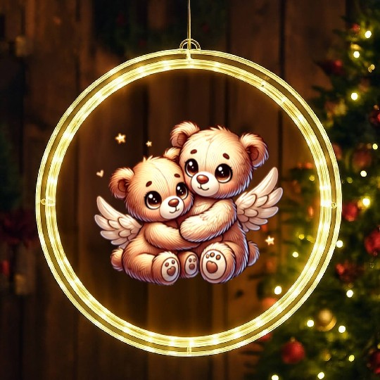 cute angel teddy bears in a loving embrace LED Christmas Window Lights