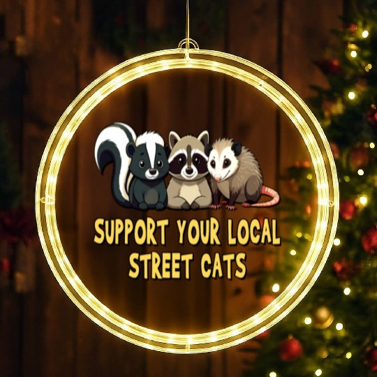 Support Your Local Street Cats - Raccoon, Opossum LED Christmas Window Lights