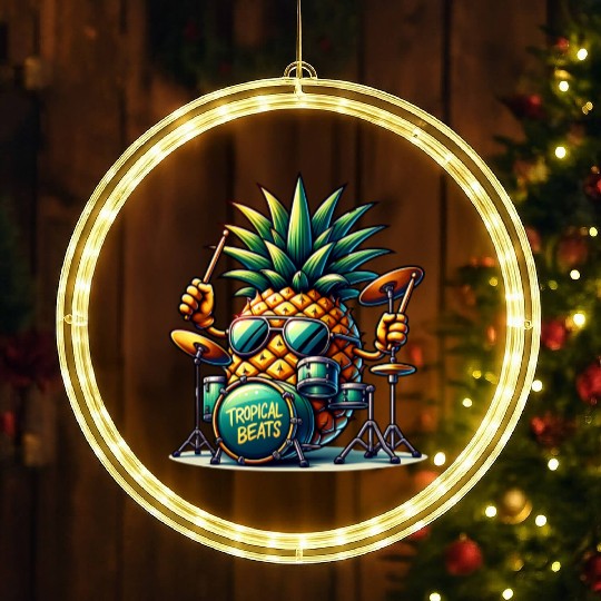 Tropical Beats Pineapple Drummer Vibe LED Christmas Window Lights