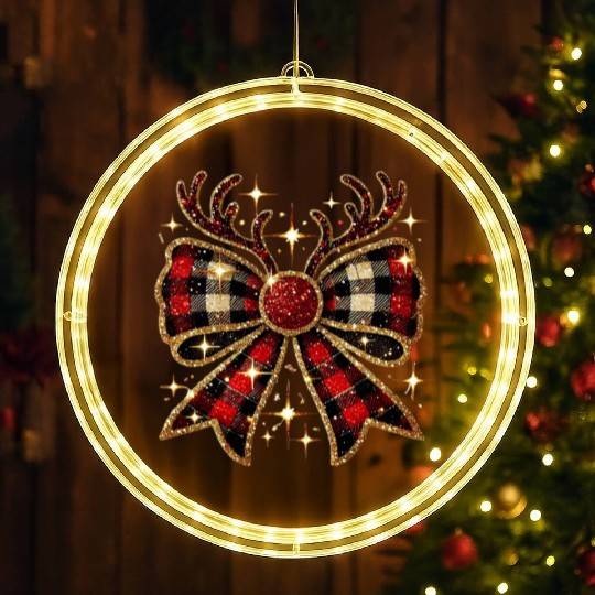 Christmas Reindeer Bow, Merry Christmas LED Christmas Window Lights