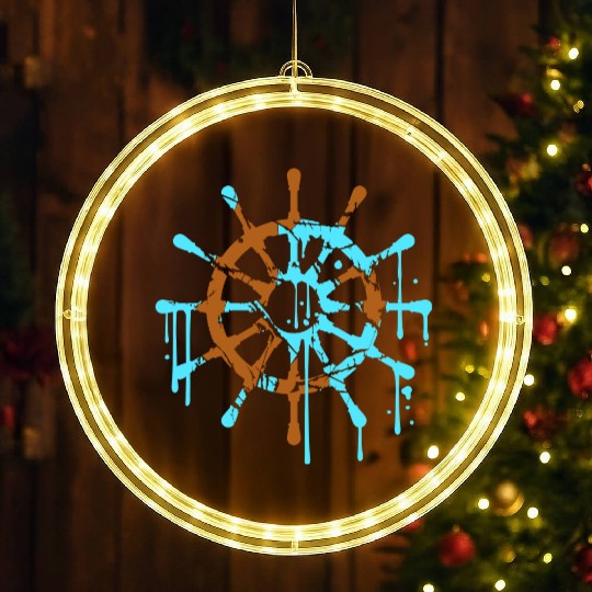 Ship Steering Wheel Sailing Graffiti Spray Drops LED Christmas Window Lights