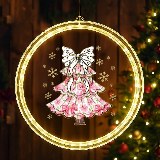Preppy Pink Coquette Bow Xmas Tree LED Christmas Window Lights