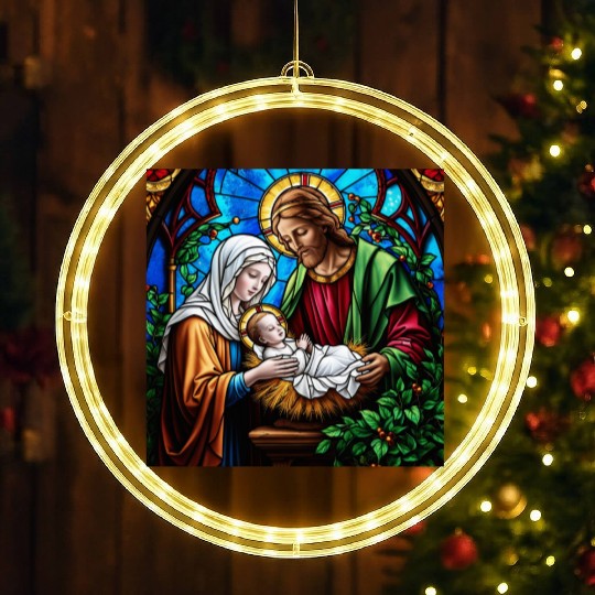 Holly family cristal stained glass image LED Christmas Window Lights
