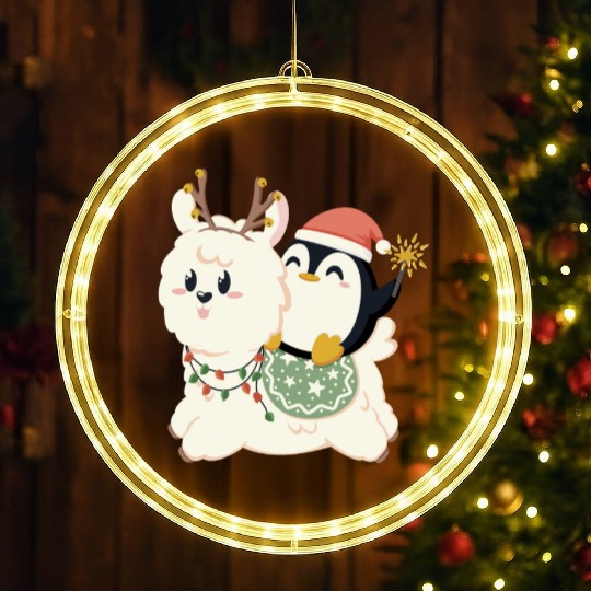 Alpaca and penguin celebrate Christmas LED Christmas Window Lights