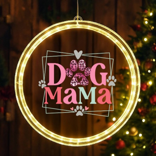 Dog Mama Mothers Day Leopard Paw LED Christmas Window Lights