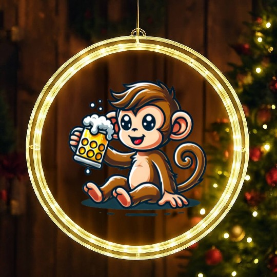 Cute Monkey Drinking Beer LED Christmas Window Lights