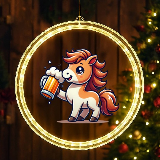 Cute Pony Drinking Beer 3 LED Christmas Window Lights
