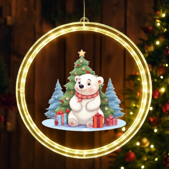 Christmas Polar Bear with Christmas Tree LED Christmas Window Lights