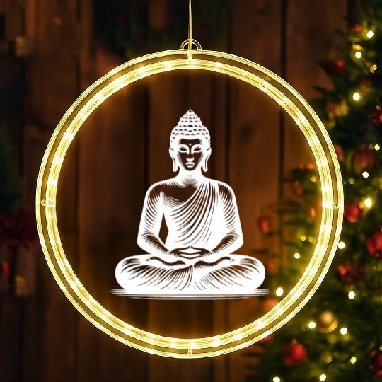 Yoga Buddha Enlightenment Meditation Tattoo Style LED Christmas Window Lights
