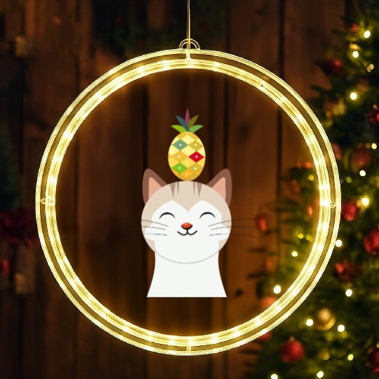 Happy Cat with Pineapple - Tropical Animal Design LED Christmas Window Lights