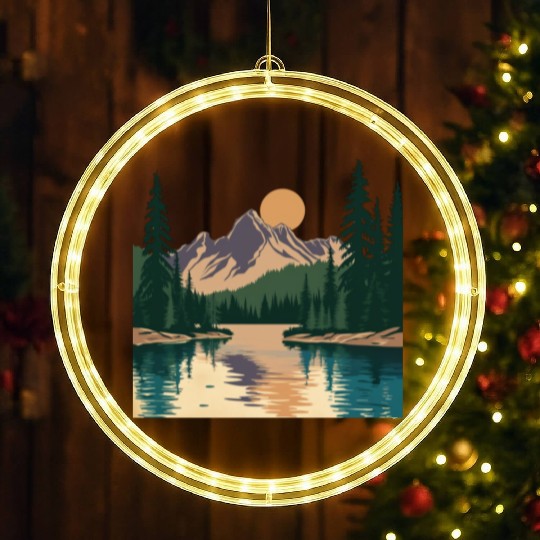 "Mountain Sunrise Serenity: A Scenic Outdoor LED Christmas Window Lights