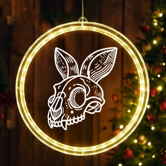 Minimalistic Vector Rabbit Skull Kids Drawing LED Christmas Window Lights