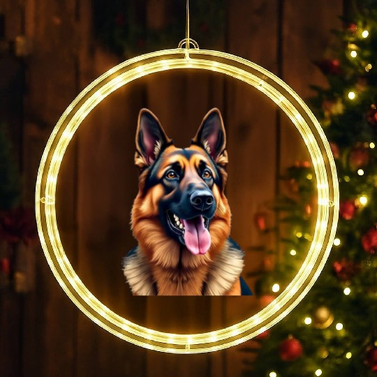german-shepherd-mixed-timber-siberian-husky-wolf LED Christmas Window Lights