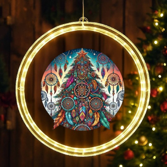 Bohemian-Style Christmas Tree with Dreamcatchers a LED Christmas Window Lights