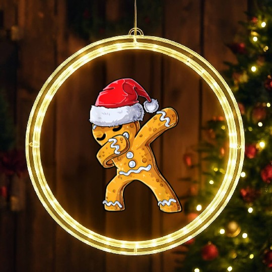 Dabbing Gingerbread Santa Christmas Xmas Cookie LED Christmas Window Lights