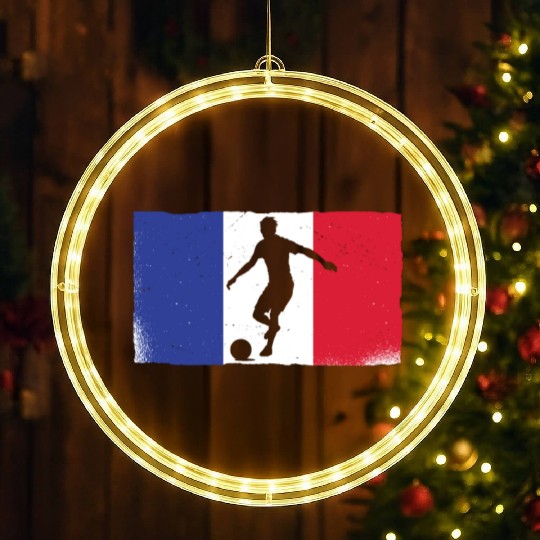 French Soccer Passion Silhouette Against Flag LED Christmas Window Lights