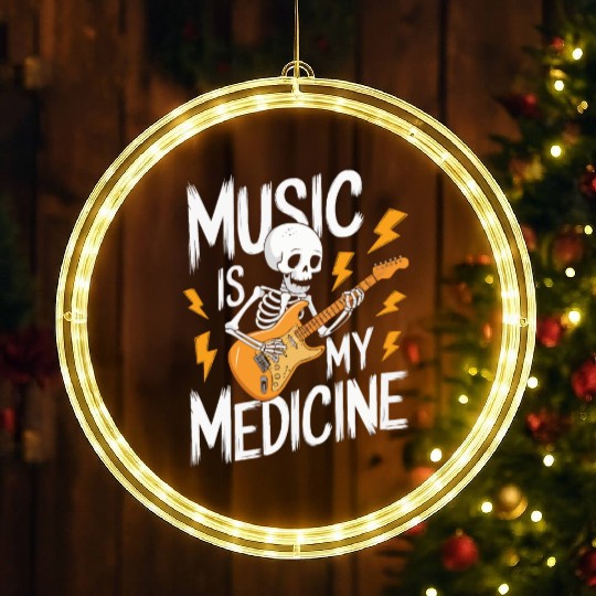 Skeleton Guitar Player Bones Guitarist Musician LED Christmas Window Lights