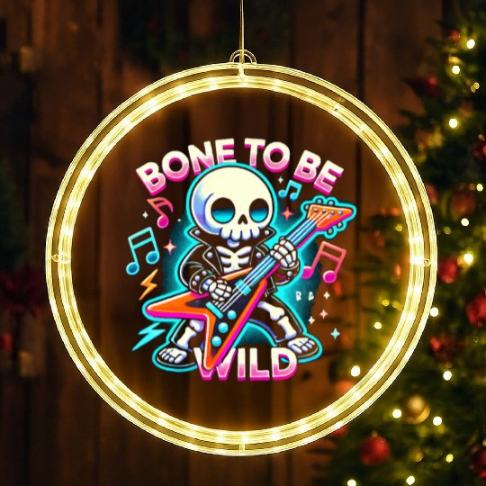 Skeleton Guitar Player Bones Guitarist Musician LED Christmas Window Lights
