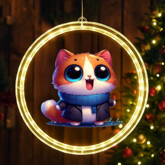 My cute cat in winter LED Christmas Window Lights