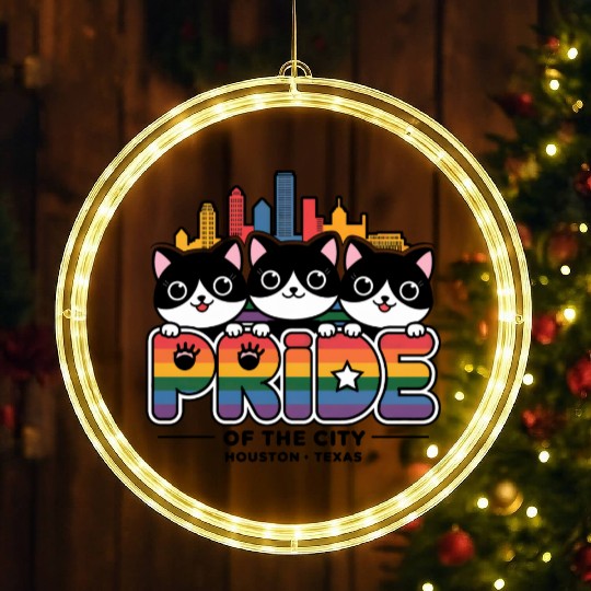 Pride of Houston City Texas USA Rainbow Flag LED Christmas Window Lights