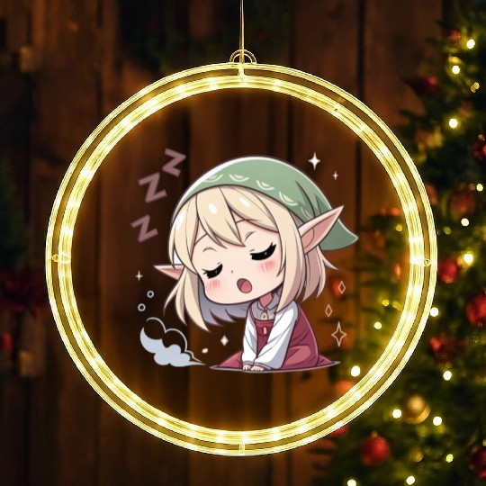Sleepy Sprite: Cute Elf Napping So Lovingly LED Christmas Window Lights