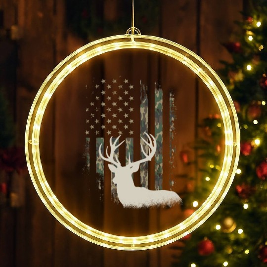 Whitetail Buck Deer Hunting American Camouflage LED Christmas Window Lights