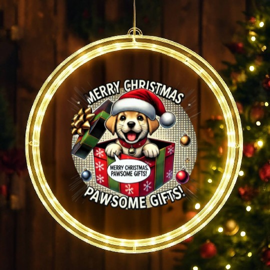 Puppy Christmas Surprise LED Christmas Window Lights