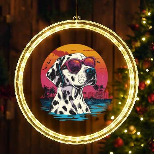 Retro Wave American Dalmatian Dog LED Christmas Window Lights