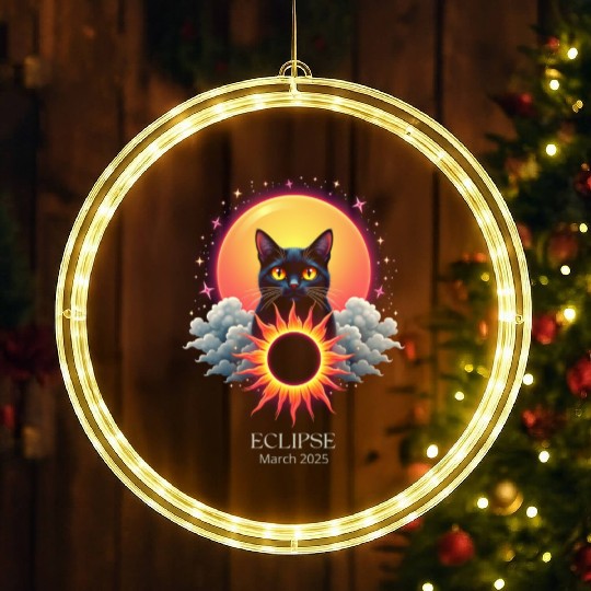 Solar Eclipse March 2025 Cat Lover Astronomy 03.25 LED Christmas Window Lights